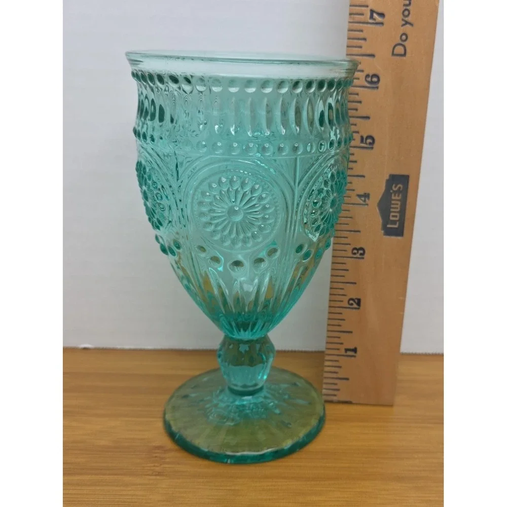 The Pioneer Woman ADELINE Turquoise Blue/Green Glass Footed 12 oz. Water Goblet